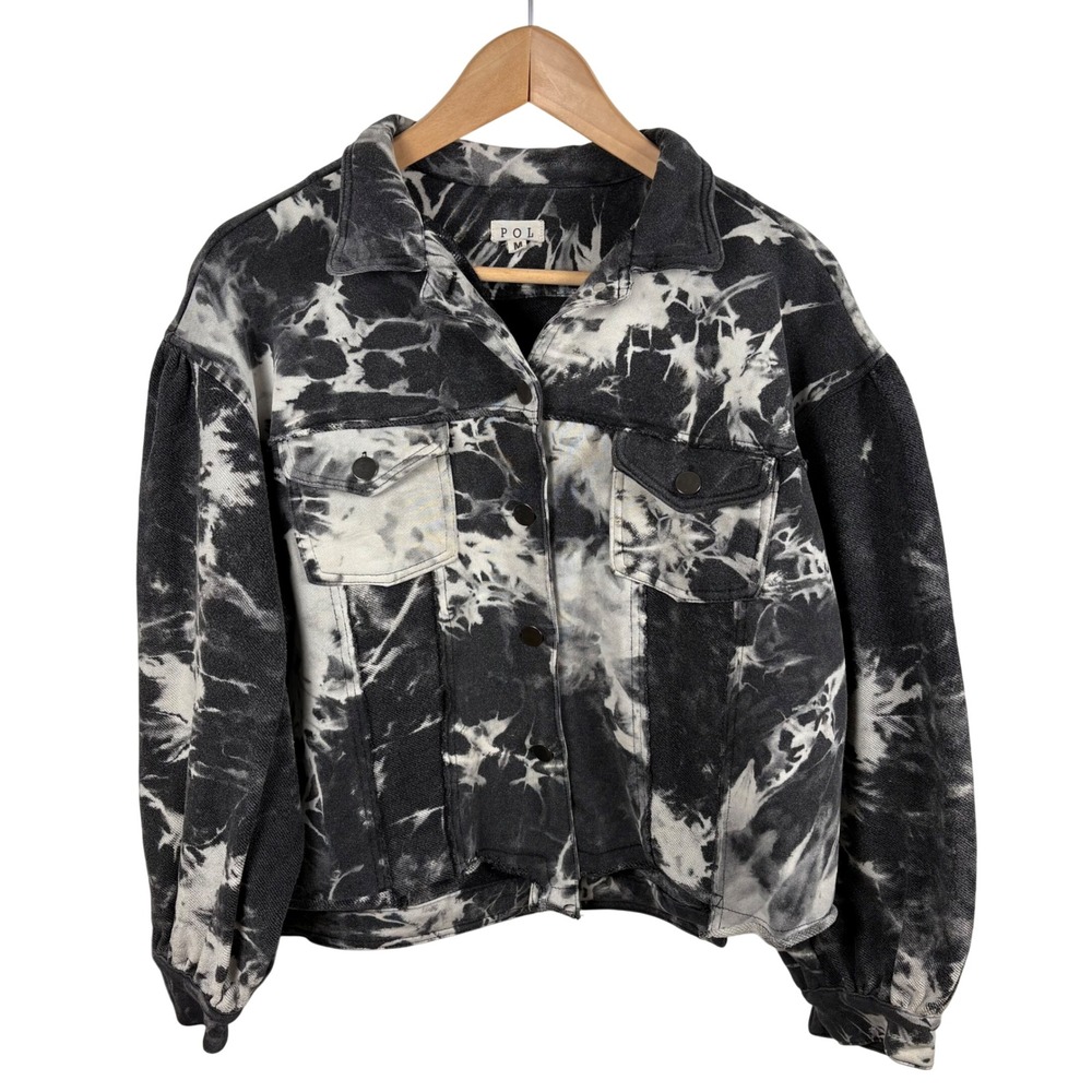 POL Tie Dye Jacket Black White Womens M Indie Sleaze Distressed Oversized Grunge